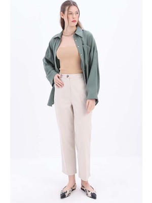 Açık Bej-Pamuklu Büyük Beden Kumaş Pantolon