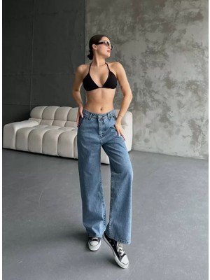 Ela Mod Palazzo Jeans Pantalon - Mavi