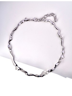 Roosvel Soyut Figür Rodyum Choker Kolye