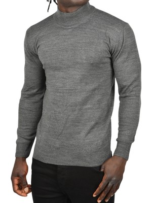 DeepSEA Antrasit Slim Fit Yarım Balıkçı Yaka Likralı İnce Triko Erkek Yarım Boğazlı Kazak 2505502