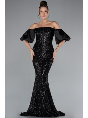 Abiyefon Straplez Uzun Pul Payet Balık Abiye ABU4308