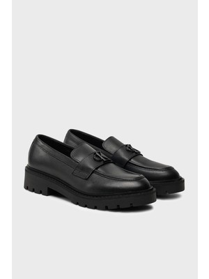 Calvin Klein Logolu Tırtıklı Kalın Taban Loafer Ayakkabı YW0YW016820GJ Bayan Ayakkabı YW0YW01682 0gj