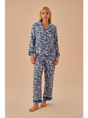 Suwen Blue Gömlek Yaka Pijama Takımı