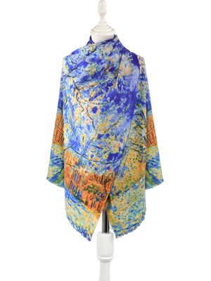 Saks Şeftali Ağacı Desen Kışlık Şal