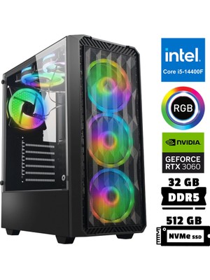 Xaser XSR956 I5 14400F 32GB Ddr5 Ram 512GB M.2 Nvme SSD 12GB RTX3060 Oyuncu Tavsiye Sistem