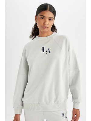 DeFactoFit NBA Los Angeles Lakers Oversize Geniş Kalıp Bisiklet Yaka Sweatshirt C8103AX24AU