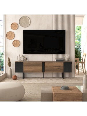 Lifedeco Tv Ünitesi Tesbih Siyah Kapaklı Metal Ayaklı LD-4003-TSA