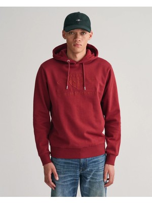 Erkek Regular Fit Kapüşonlu Logolu Sweatshirt-Bordo