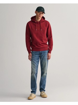 Erkek Regular Fit Kapüşonlu Logolu Sweatshirt-Bordo