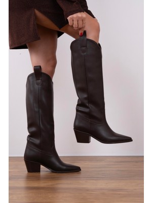 Sovrana Topuklu Kovboy Çizme Acı Kahve