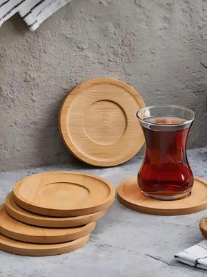 6 Adet Yuvarlak Bambu Çay Tabağı, Bardak Altlığı