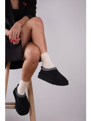 Sovrana Içi Kürklü Kalın Taban Sabo Siyah Süet