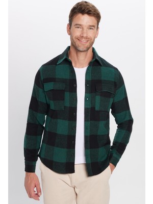 Tudors Slim Fit Dar Kesim Oduncu Çift Cep Kapaklı Kareli Kışlık Gömlek