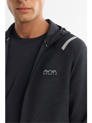 AVVA Erkek Siyah Kapüşonlu Fermuarlı Elastan Sweatshirt A42Y1353