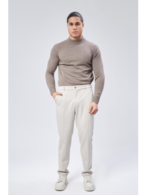 Erkek Yandan Cepli Beli Yarım Lastikli Slim Fit Chino Bej Pantolon