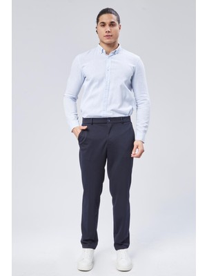 Erkek Yandan Cepli Beli Yarım Lastikli Slim Fit Chino Lacivert Pantolon