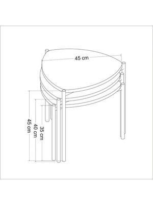 Duru 3lü Üçlü Ahşap Metal Zigon Sehpa