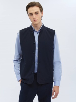 Kip Lacivert Regular Fit Dik Yaka Casual Dokuma Spor Yelek