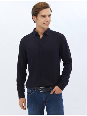 Kip Lacivert Fitilli Regular Fit Dokuma Casual Gömlek