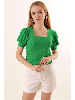 Bigdart 0409 Kare Yaka Örme Bluz - Benetton Y