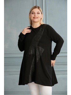 Wearon 52-782 Kristal Kumaş Tunik - Siyah