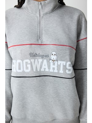 Penti Gri Melanj Yarım Fermuarlı Harry Potter Baskılı Sweatshirt