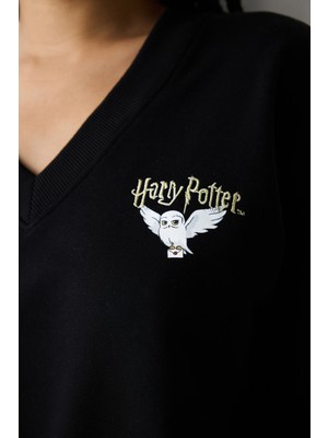 Penti Siyah V Yaka Harry Potter Baskılı Sweatshirt