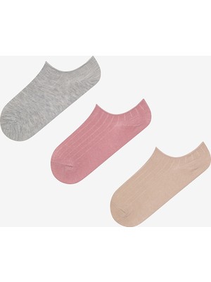Ribbed Gri-Pembe Sneaker Çorap