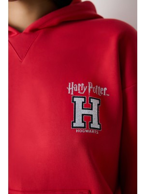 Penti Kırmızı Harry Potter Baskılı Şardonlu Kapüşonlu Sweatshirt