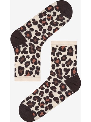 Leopard Stripe Kahve-Bej 2li Soket Çorap