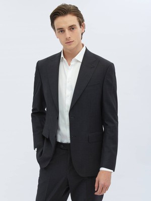Kip Antrasit Çizgili Modern Fit Yün Karışımlı Takım Elbise