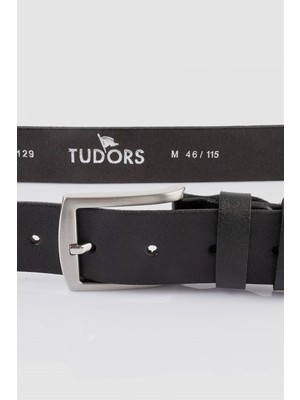 Tudors Erkek   Deri 3,5 cm Klasik Siyah Kemer