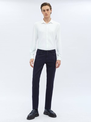 Kip Lacivert Dokuma Slim Fit Casual Pamuk Karışımlı Pantolon