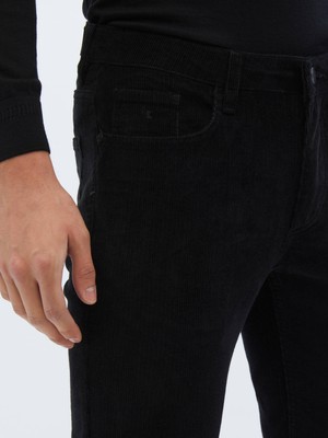 Siyah Dokuma Slim Fit Kadife Casual Pamuk Karışımlı Pantolon