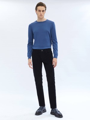 Kip Lacivert Dokuma Slim Fit Kadife Casual Pamuk Karışımlı Pantolon