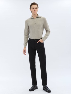 Kip Siyah Dokuma Slim Fit Casual Pamuk Karışımlı Pantolon