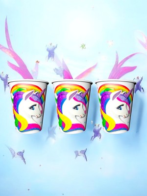 VibeHome 8 Adet Unicorn Temalı Bardak - Doğum Günü Parti ve Eğlenceli Etkinlikler Için