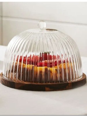 Luca Mia Brezee Cam Kek Fanusu Retro Tasarımlı Yuvarlak Şekil 2 Parça Set