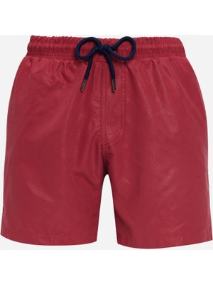 Tudors Erkek Standart Fit File Astarlı Hızlı Kuruyan Desenli Bordo Mayo Deniz Şortu