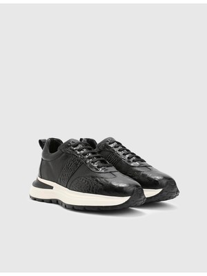 İLVİ Alonso Hakiki Floter Deri Erkek Siyah Spor Ayakkabı