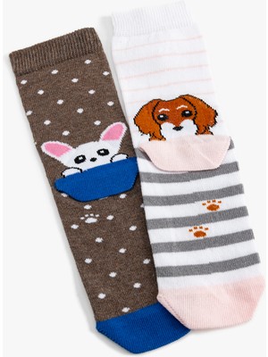 Koton 2'Li Soket Çorap Seti Köpek Desenli Çok Renkli