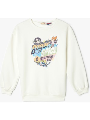 Koton Sweat Powerpuff Girls Baskılı Lisanslı Uzun Kollu Bisiklet Yaka Şardonlu