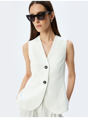 Koton Slim Fit Düğmeli V Yaka Uzun Blazer Yelek