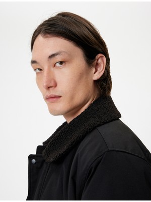 Koton Slim Fit Ceket Peluş Yaka Detaylı Fermuarlı