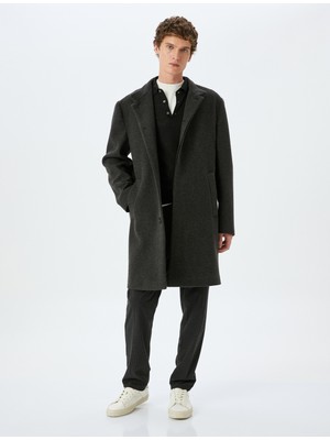 Koton Hakim Yaka Cep Detaylı Midi Boy Kaşe Kaban