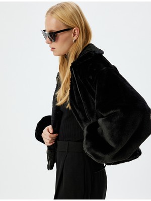 Koton Fermuarlı Crop Oversize Bomber Peluş Ceket