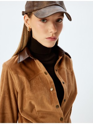 Koton Suni Deri Yaka Fitilli Kadife Çıtçıt Düğmeli Gömlek