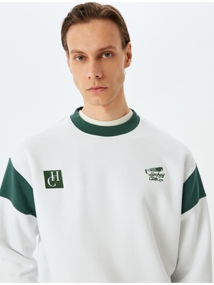 Koton Işlemeli Renk Bloklu Pamuk Karışımlı Şardonlu Bisiklet Yaka Sweatshirt
