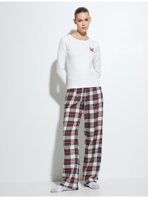 Koton Yılbaşı Temalı Uzun Kollu Bisiklet Yaka Pamuklu Pijama Üstü
