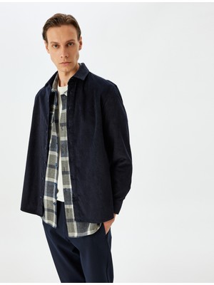 Koton Uzun Kollu Pamuklu Fitilli Kadife Gömlek